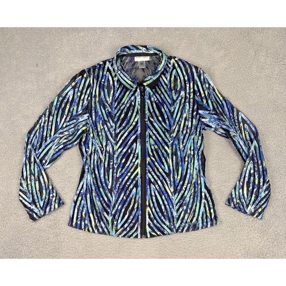 DRAPERS & DAMONS Stunning Blue & Black Zippered Blouse Jacket Size PXL - Picture 2 of 8